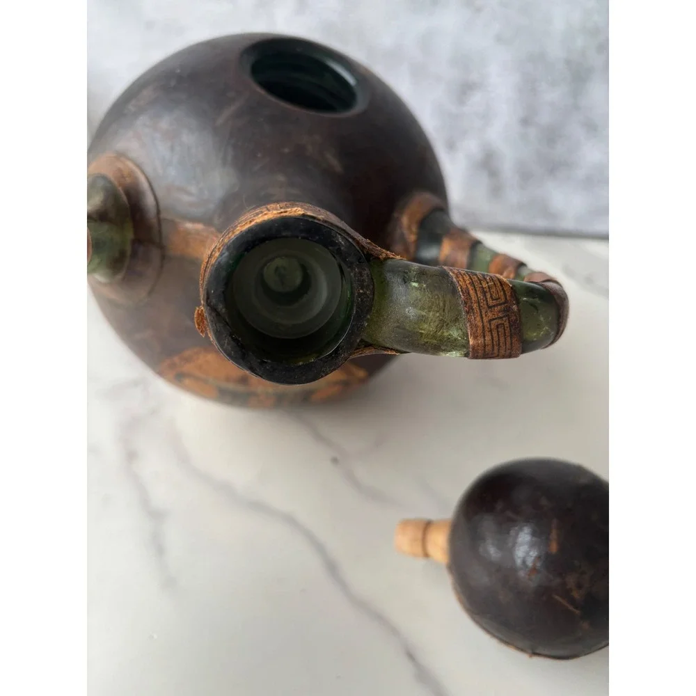 Vintage Leather Wrapped Glass Decanter Spanish Wine Bottle EMPTY